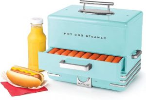 Nostalgia Extra Large Diner-Style Steamer, 20 Hot Dogs And 6 Bun Capacity, Perfect For Breakfast Sausages, Brats, Vegetables, Fish-Aqua