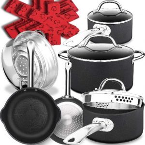 15-Piece Induction Pots and Pans Set, Non-Stick Cookware Set with Stainless steel handle, Frying Pan, Skillet, Stock Pot,Sauce Pan,Oven & Dishwasher Safe,100% PFOA Free, St. Patrick's Day gift