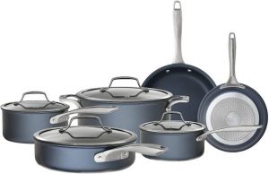 Bialetti Sapphire 10 Piece Nonstick Hard Anodized Cookware Set-Induction Compatible, Dishwasher Safe, Gray